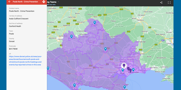 A map of the locations for face to face meeting